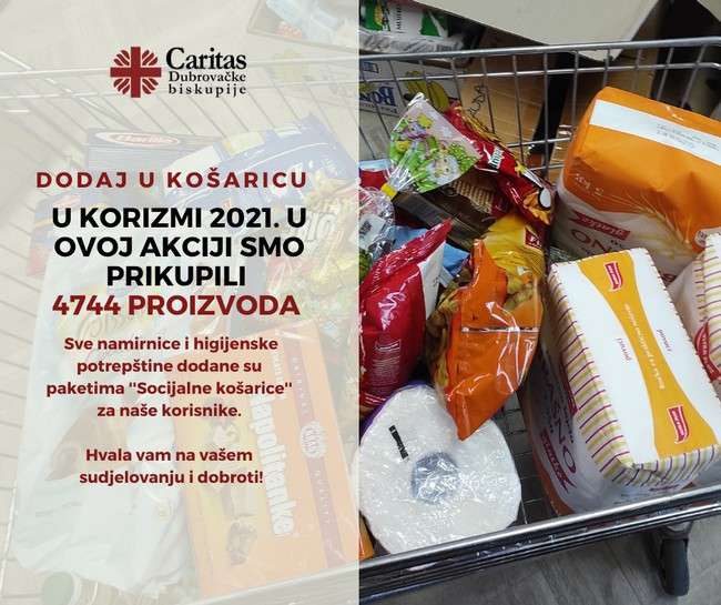 U Caritasovoj korizmenoj akciji ‘’Dodaj u košaricu’’ prikupljeno 4744 komada namirnica i higijenskih potrepština